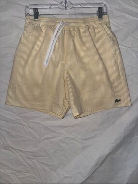 Lacoste Preppy Yellow Stripe Seersucker Swim Shorts